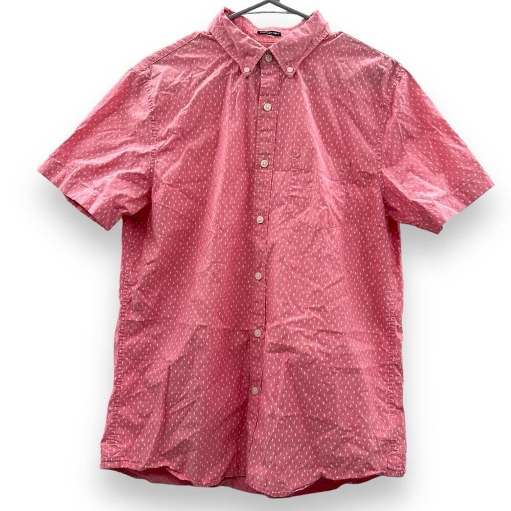 American Eagle Pink & White Cactus Print Short Sleeve Button Down Shirt Sz M